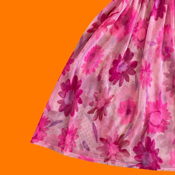 90's vintage pink mesh daisy floral dress swim cover up LARGE sessa - Picture 3 of 7